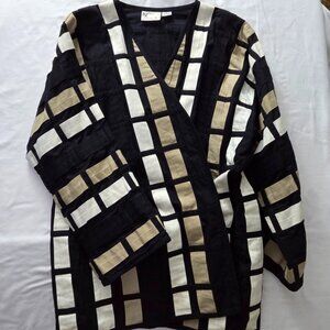 Yak Magik Quilted Patchwork Jacket | Artsy Geometric Kimono Duster | XL